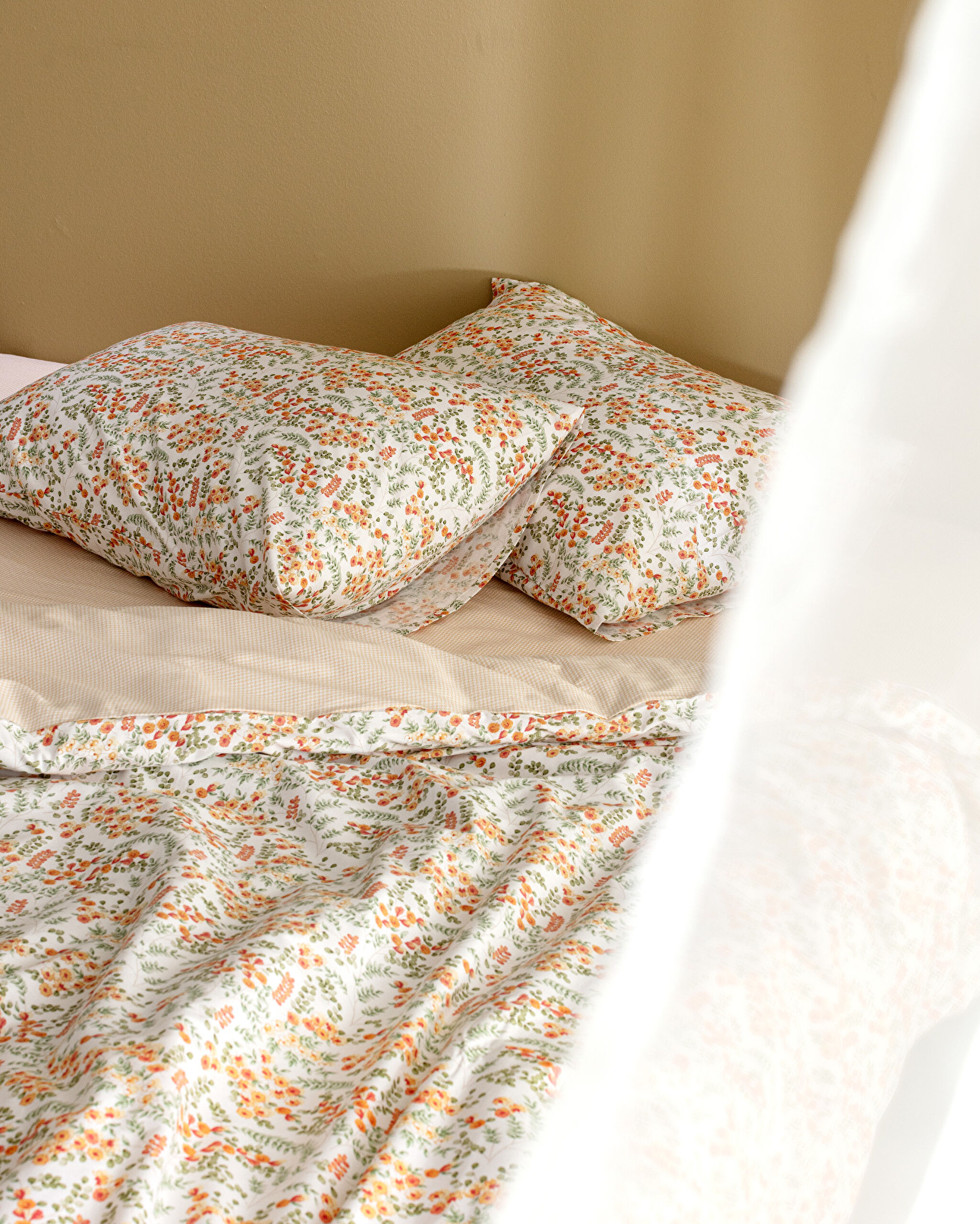 Ensemble de housse de couette imprimé Ranforce 100 % coton Jacalyn King Size - Orange - 1